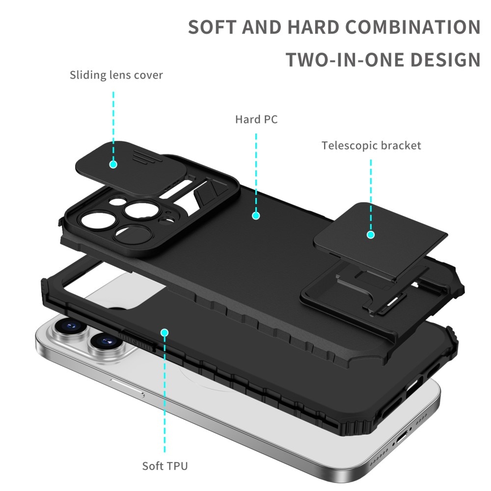 iPhone 15 Pro Max Kickstand Hoesje met Camera Protector Zwart