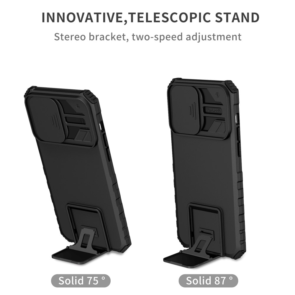 iPhone 15 Pro Max Kickstand Hoesje met Camera Protector Zwart