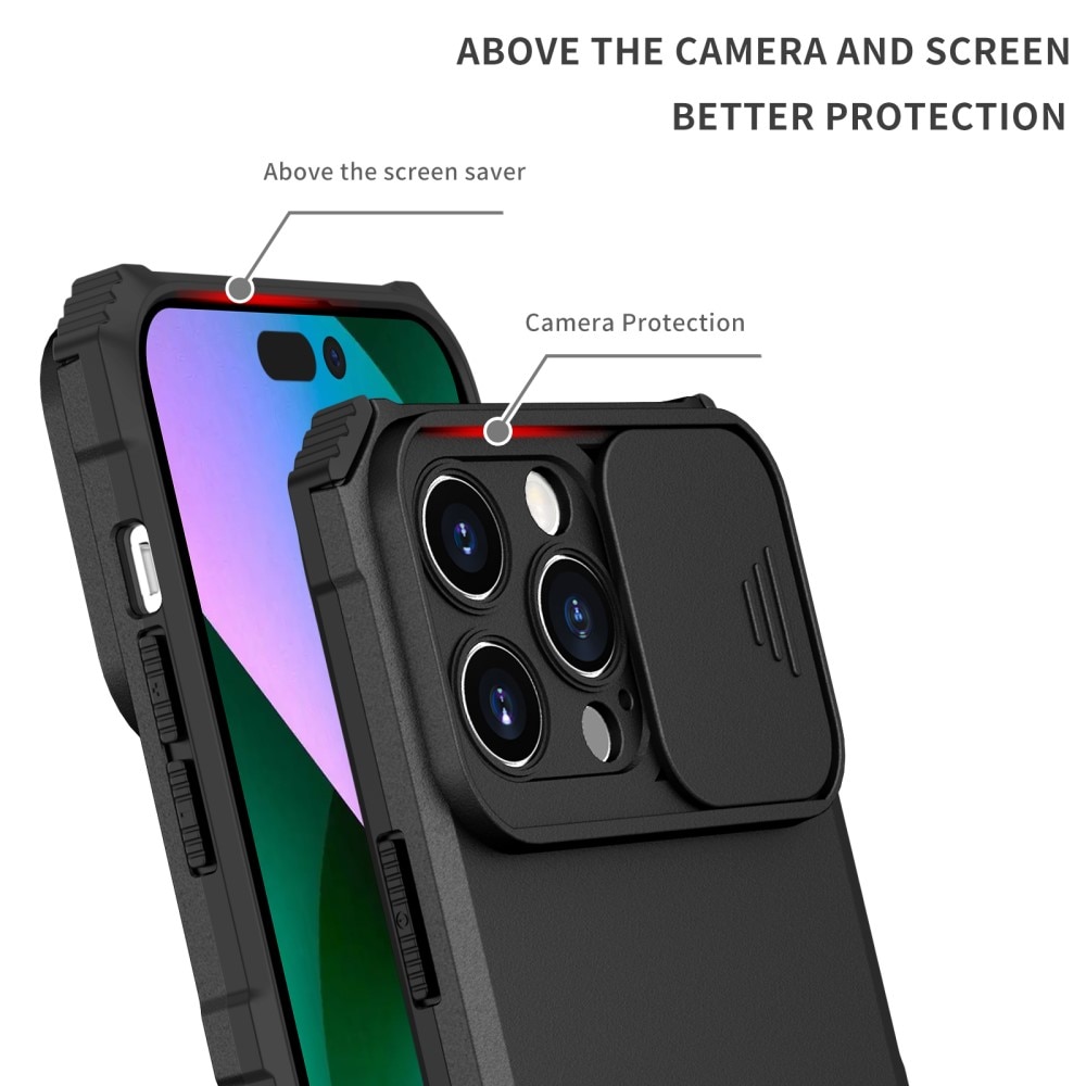 iPhone 15 Pro Max Kickstand Hoesje met Camera Protector zwart