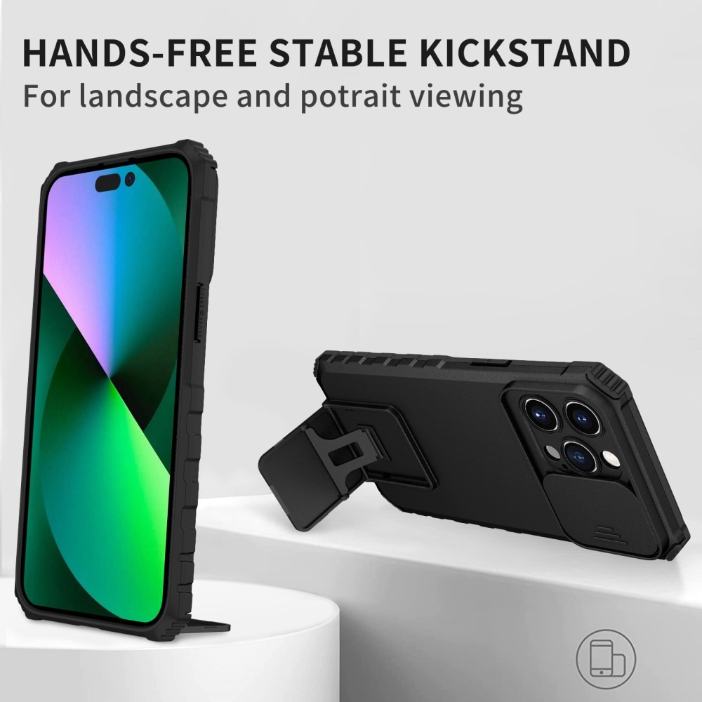 iPhone 15 Pro Max Kickstand Hoesje met Camera Protector Zwart