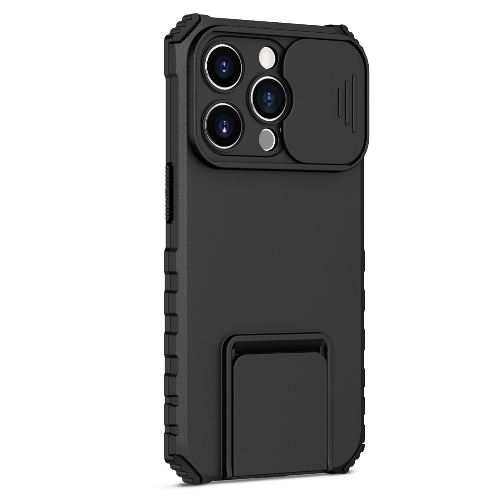 iPhone 15 Pro Kickstand Hoesje met Camera Protector zwart