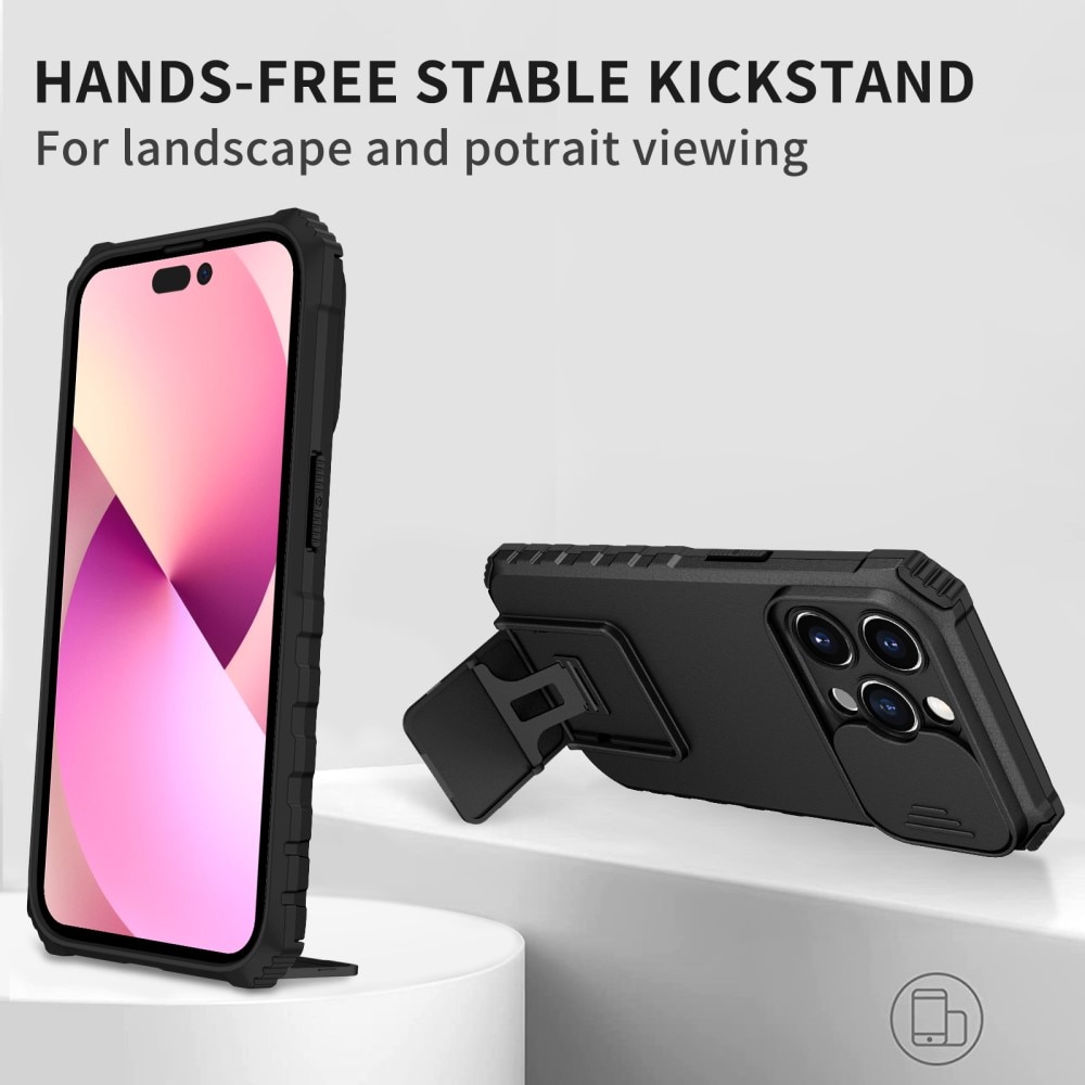 iPhone 15 Pro Kickstand Hoesje met Camera Protector zwart