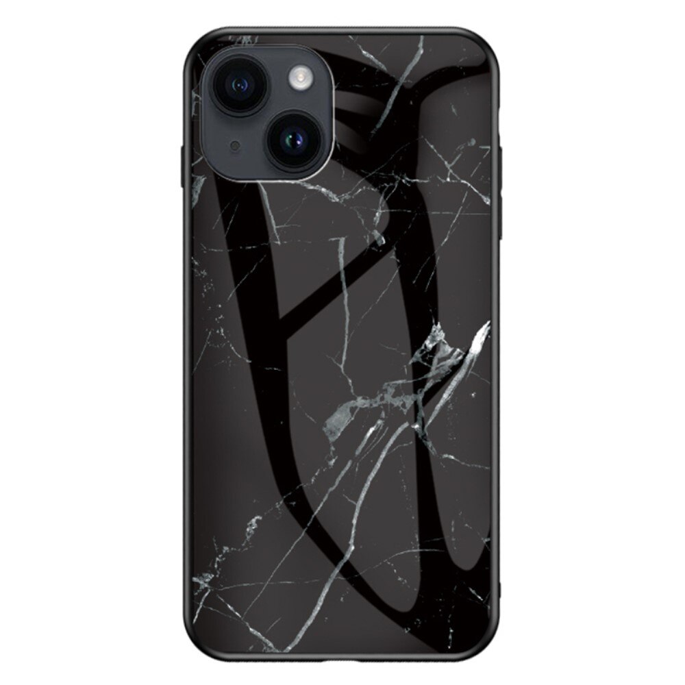 iPhone 15 Plus Hoesje Gehard Glas zwart marmer