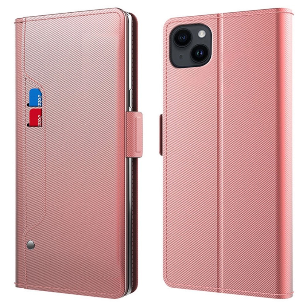 iPhone 15 Plus Bookcover Hoesje met Spiegel Roze goud