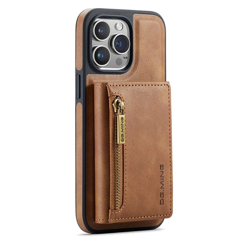 Magnetic Card Slots Zipper Case iPhone 15 Pro Max Cognac