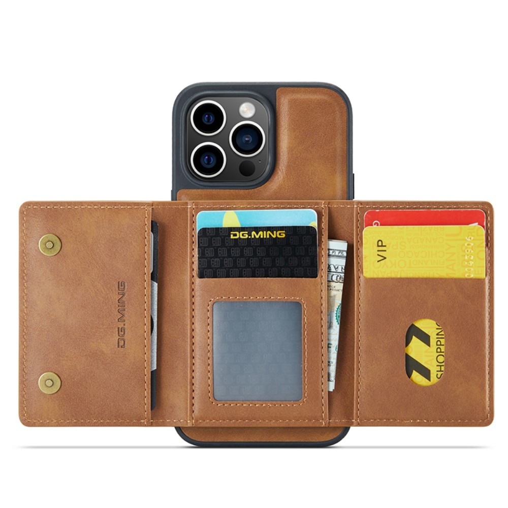 Magnetic Card Slots Zipper Case iPhone 15 Pro Max Cognac