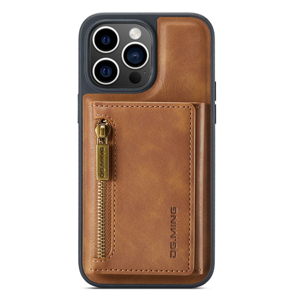 Magnetic Card Slots Zipper Case iPhone 15 Pro Max Cognac