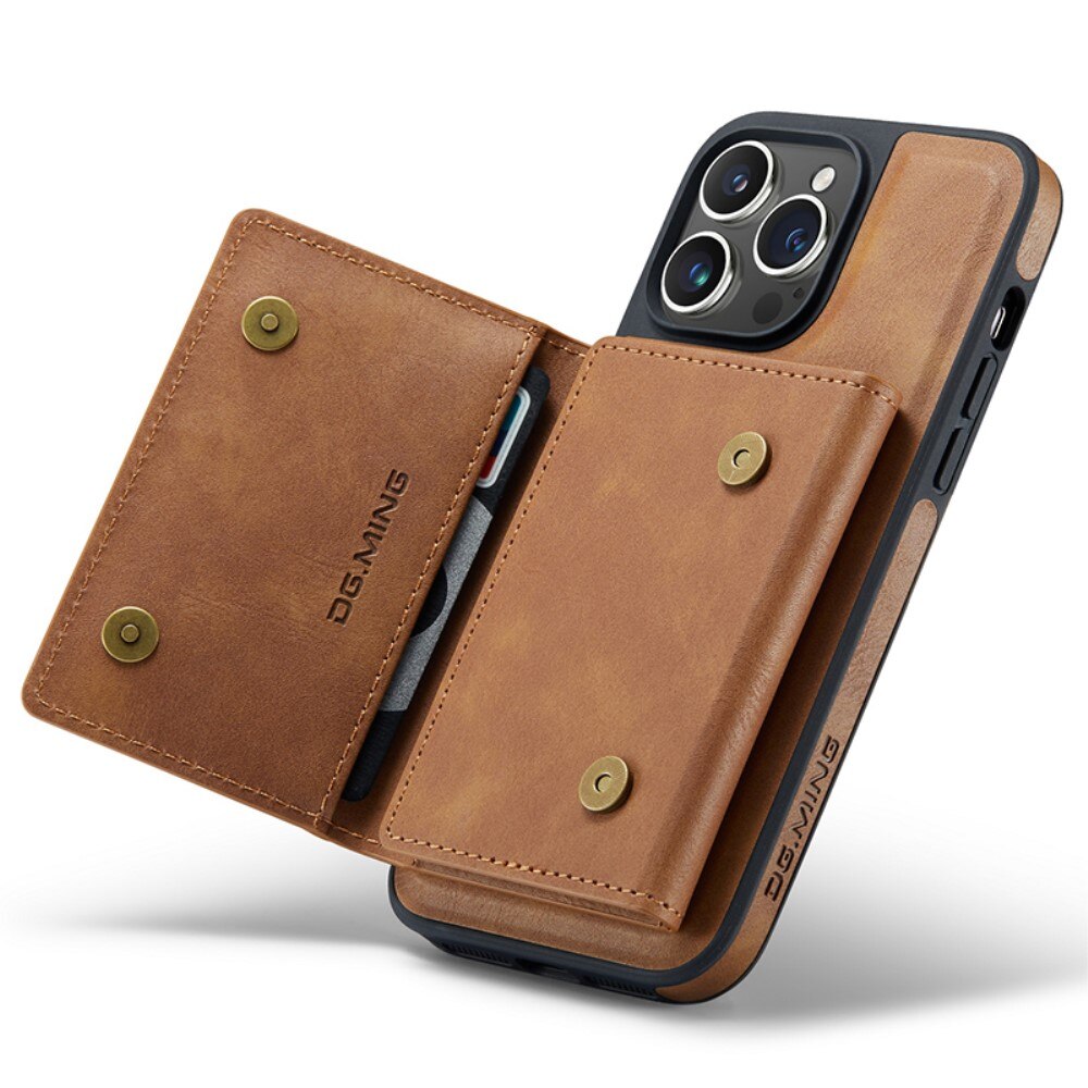 Magnetic Card Slots Zipper Case iPhone 15 Pro Max Cognac