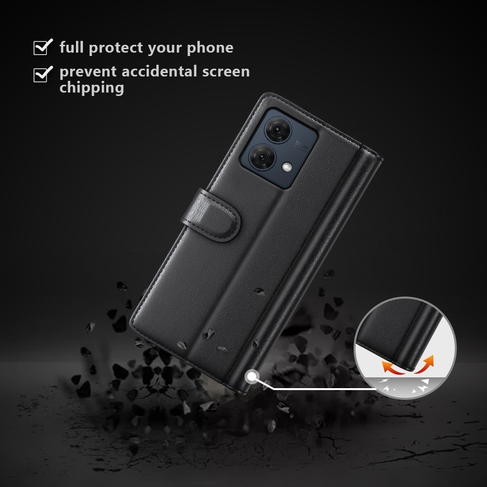 Motorola Moto G84 Echt lederen hoesje zwart