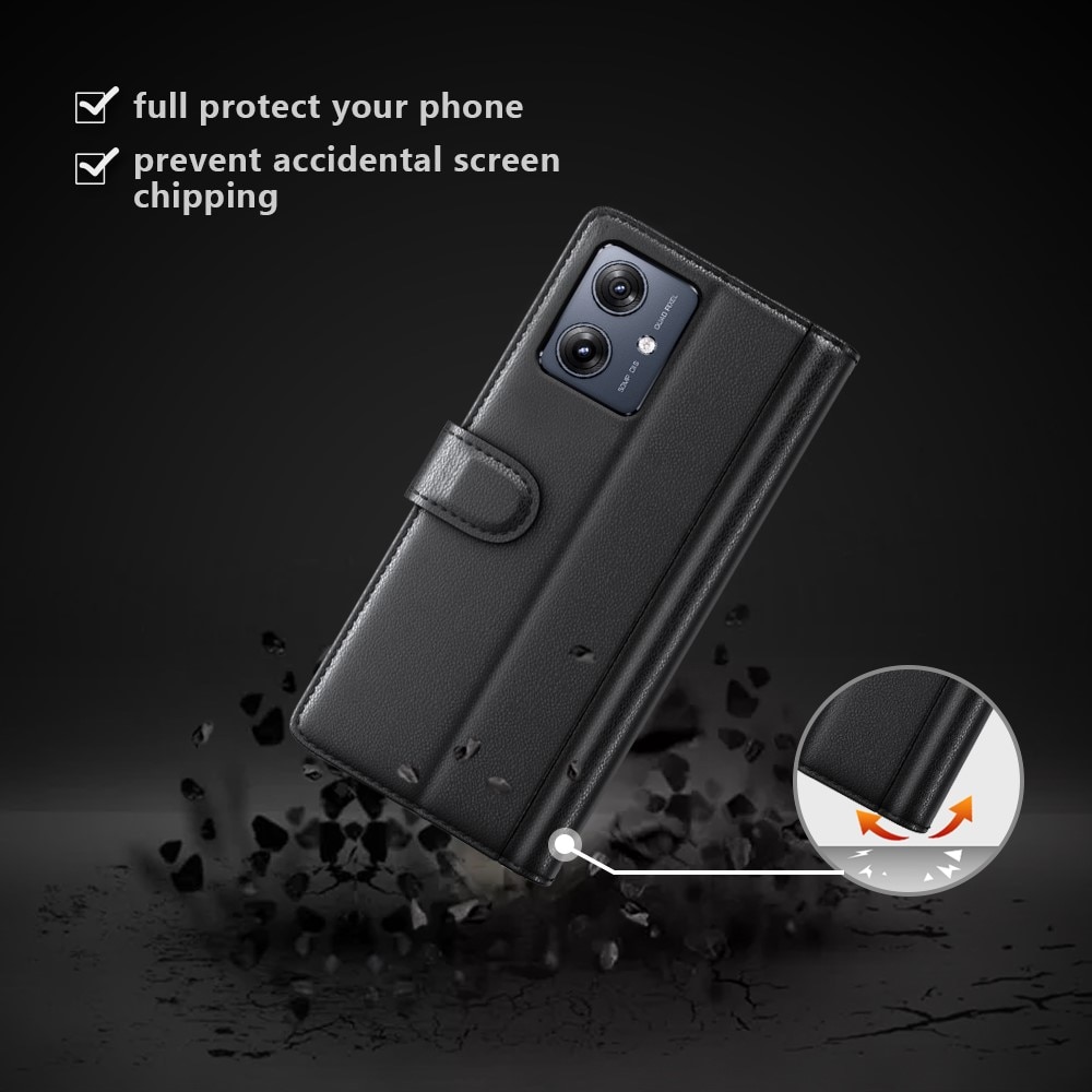Motorola Moto G54 Echt lederen hoesje zwart