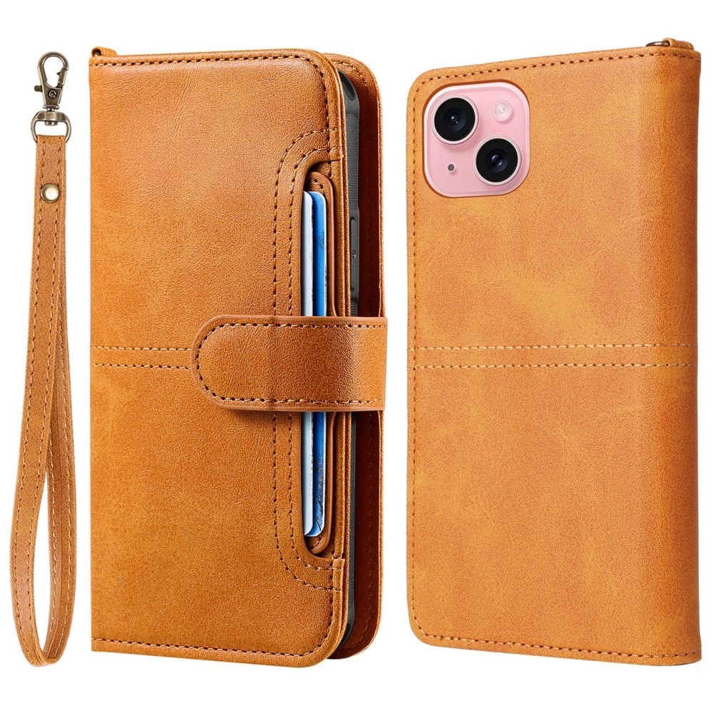 iPhone 15 Magnet Leather Wallet Cognac