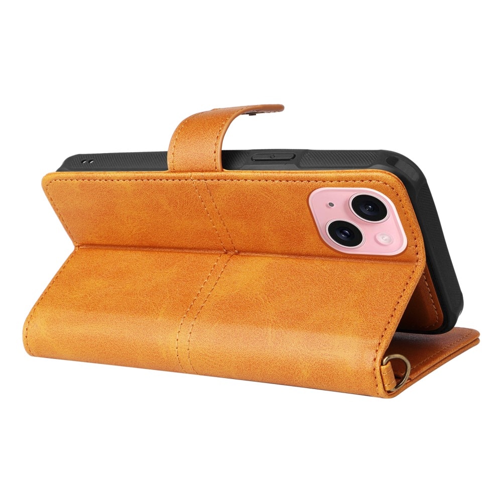 iPhone 15 Magnet Leather Wallet Cognac