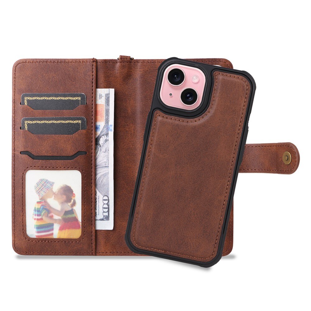 iPhone 15 Magnet Leather Wallet bruin