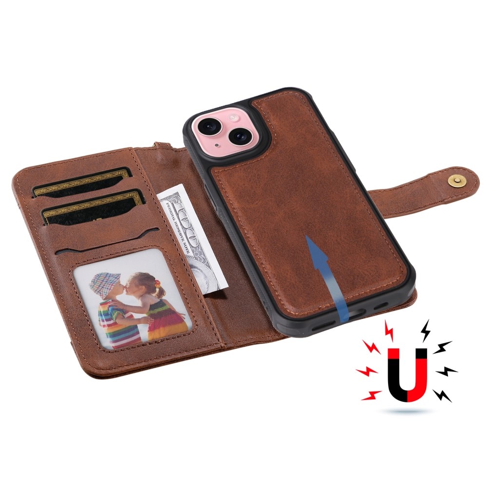 iPhone 15 Magnet Leather Wallet bruin