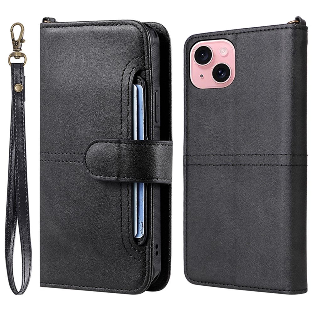 iPhone 15 Magnet Leather Wallet zwart
