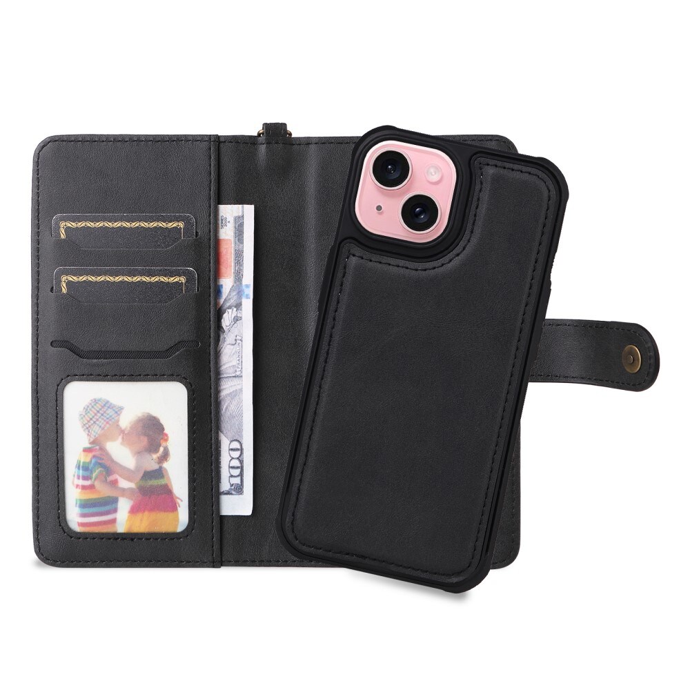 iPhone 15 Magnet Leather Wallet zwart