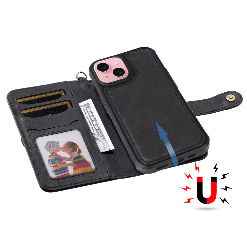 iPhone 15 Magnet Leather Wallet zwart