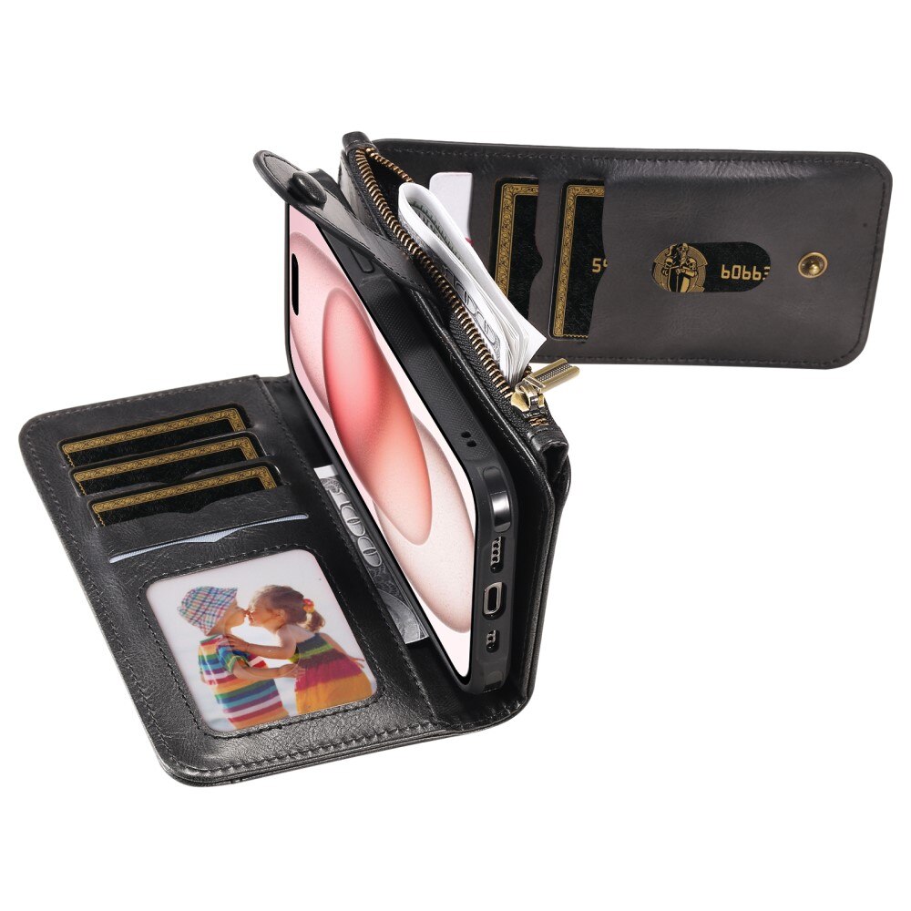 iPhone 15 Magnet Leather Multi-Wallet zwart