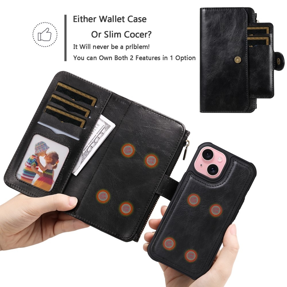 iPhone 15 Magnet Leather Multi-Wallet zwart