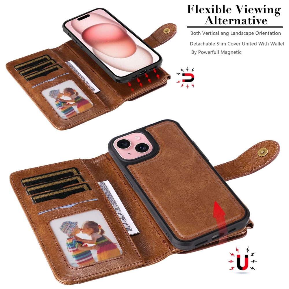 iPhone 15 Magnet Leather Multi-Wallet bruin