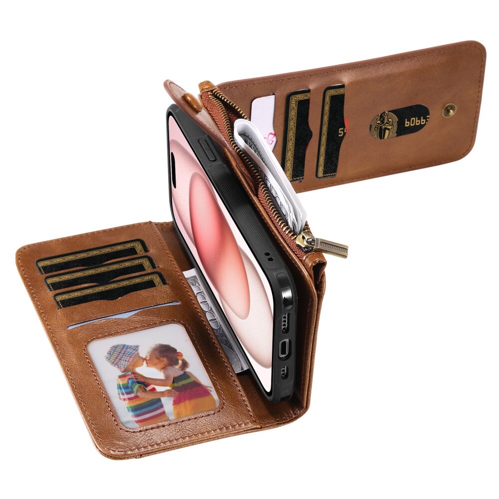 iPhone 15 Magnet Leather Multi-Wallet bruin