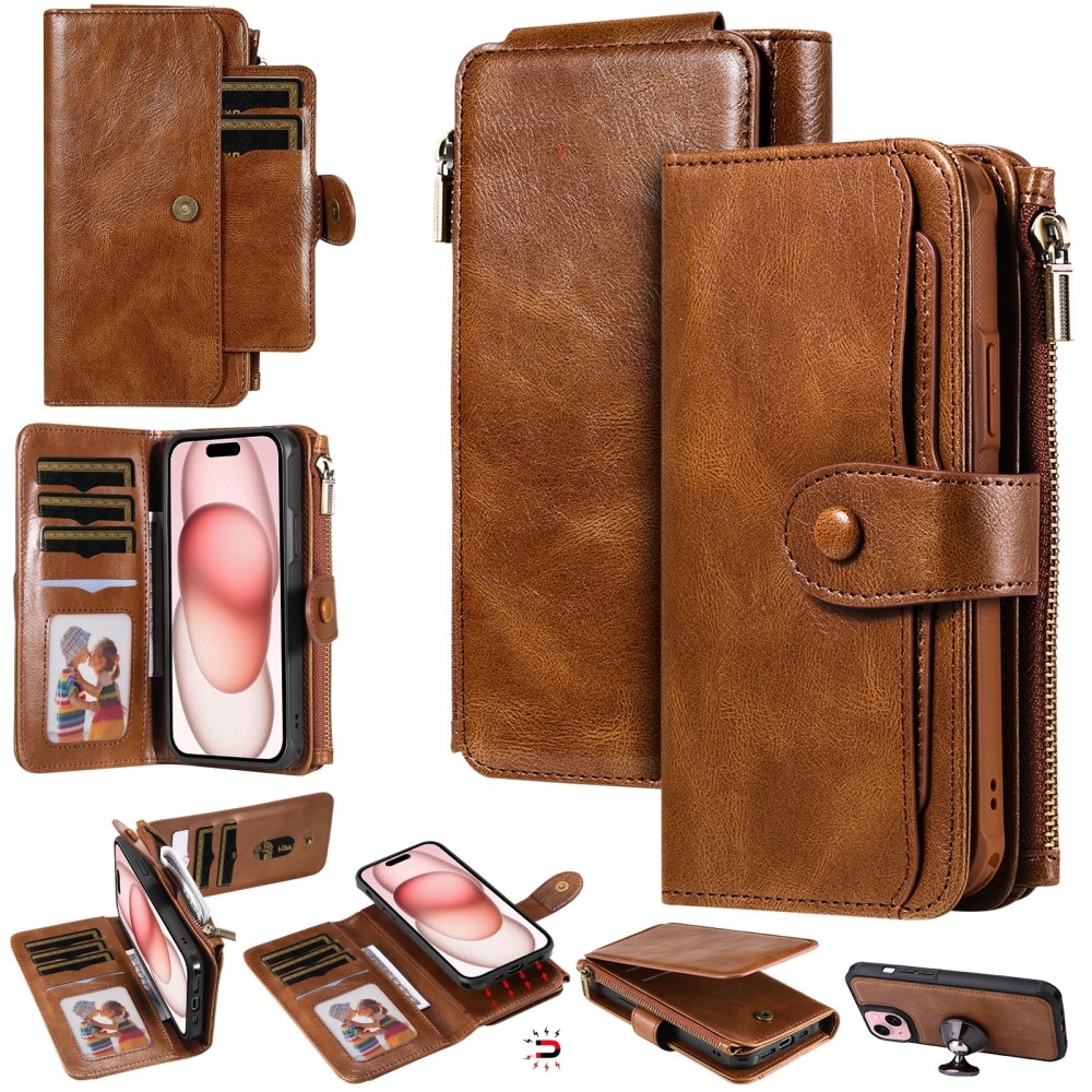 iPhone 15 Magnet Leather Multi-Wallet bruin