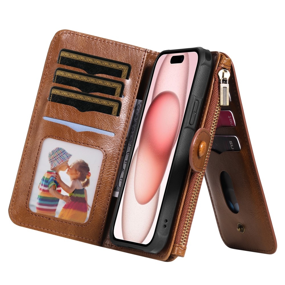 iPhone 15 Magnet Leather Multi-Wallet bruin