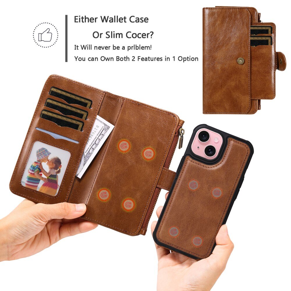 iPhone 15 Magnet Leather Multi-Wallet bruin