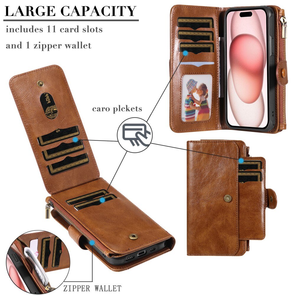 iPhone 15 Magnet Leather Multi-Wallet bruin