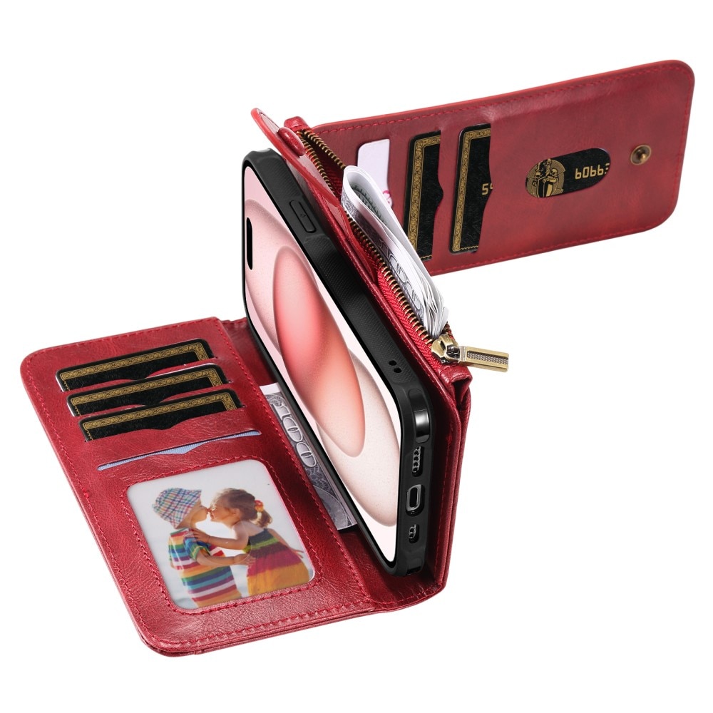 iPhone 15 Magnet Leather Multi-Wallet rood