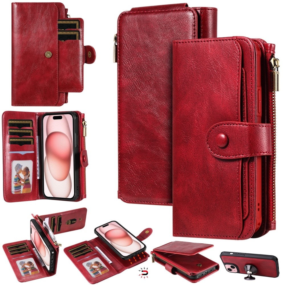 iPhone 15 Magnet Leather Multi-Wallet rood