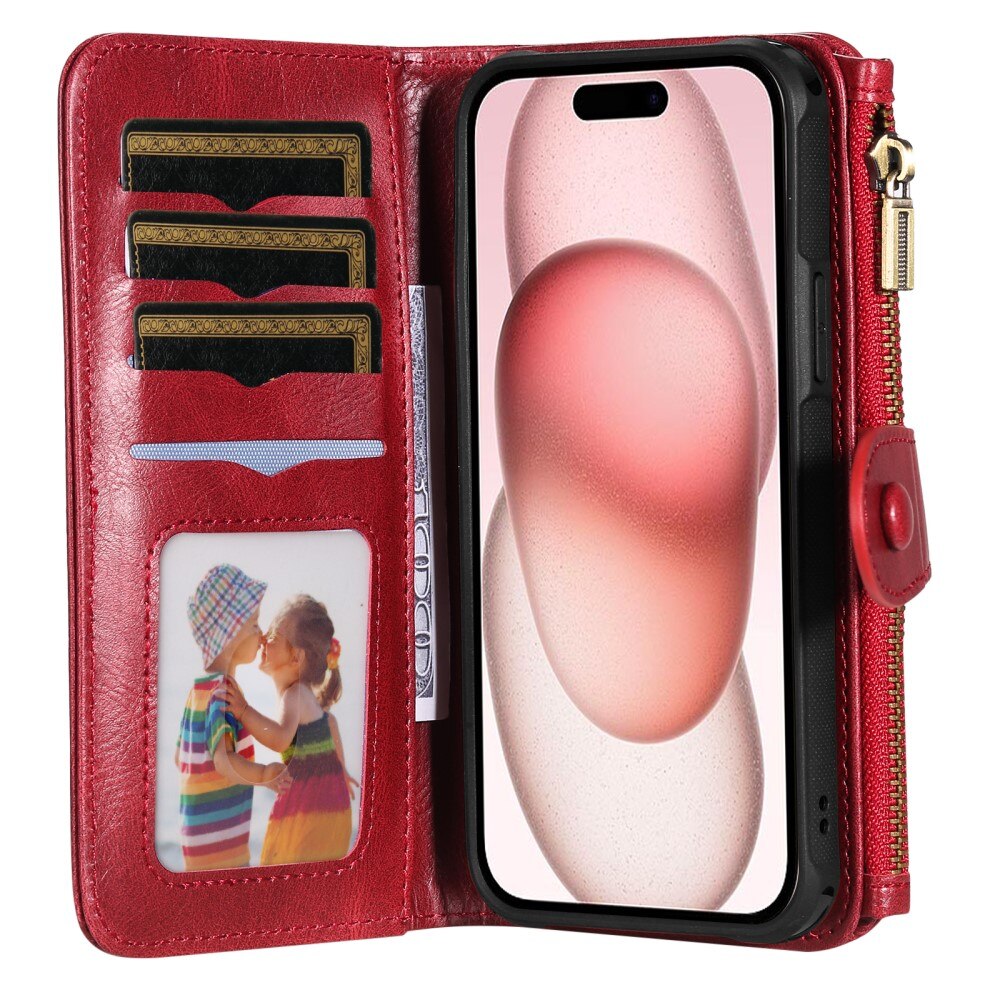 iPhone 15 Magnet Leather Multi-Wallet rood