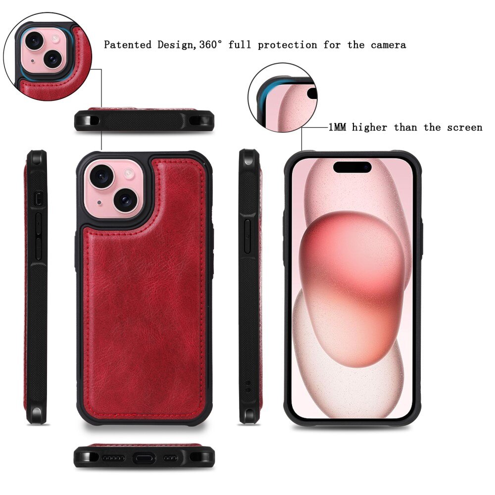 iPhone 15 Magnet Leather Multi-Wallet rood