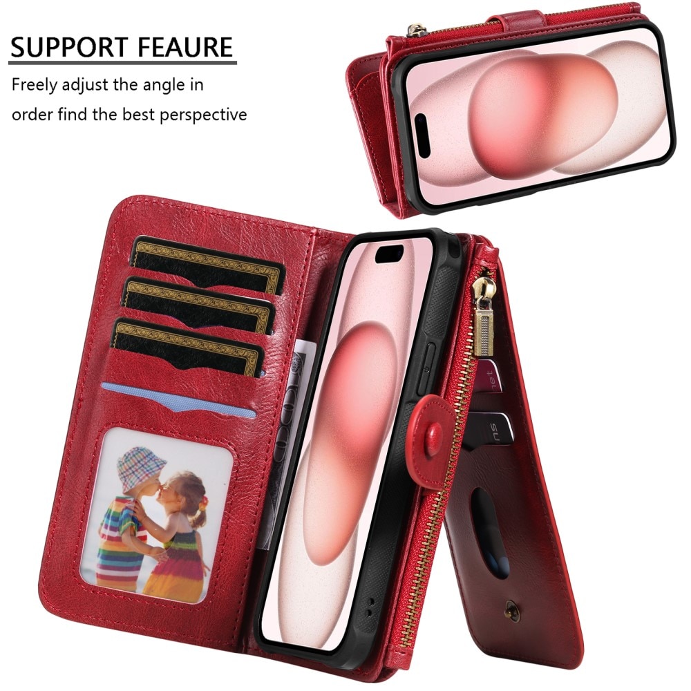 iPhone 15 Magnet Leather Multi-Wallet rood