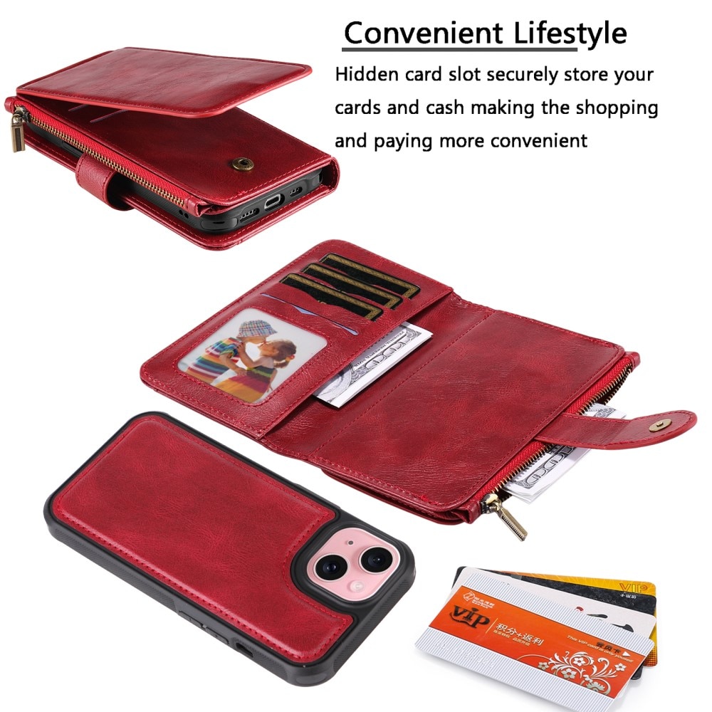 iPhone 15 Magnet Leather Multi-Wallet rood