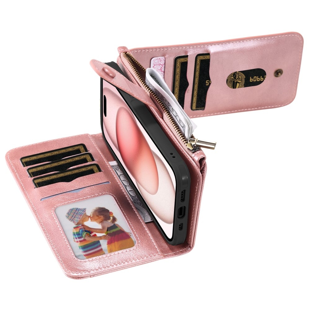 iPhone 15 Magnet Leather Multi-Wallet roze