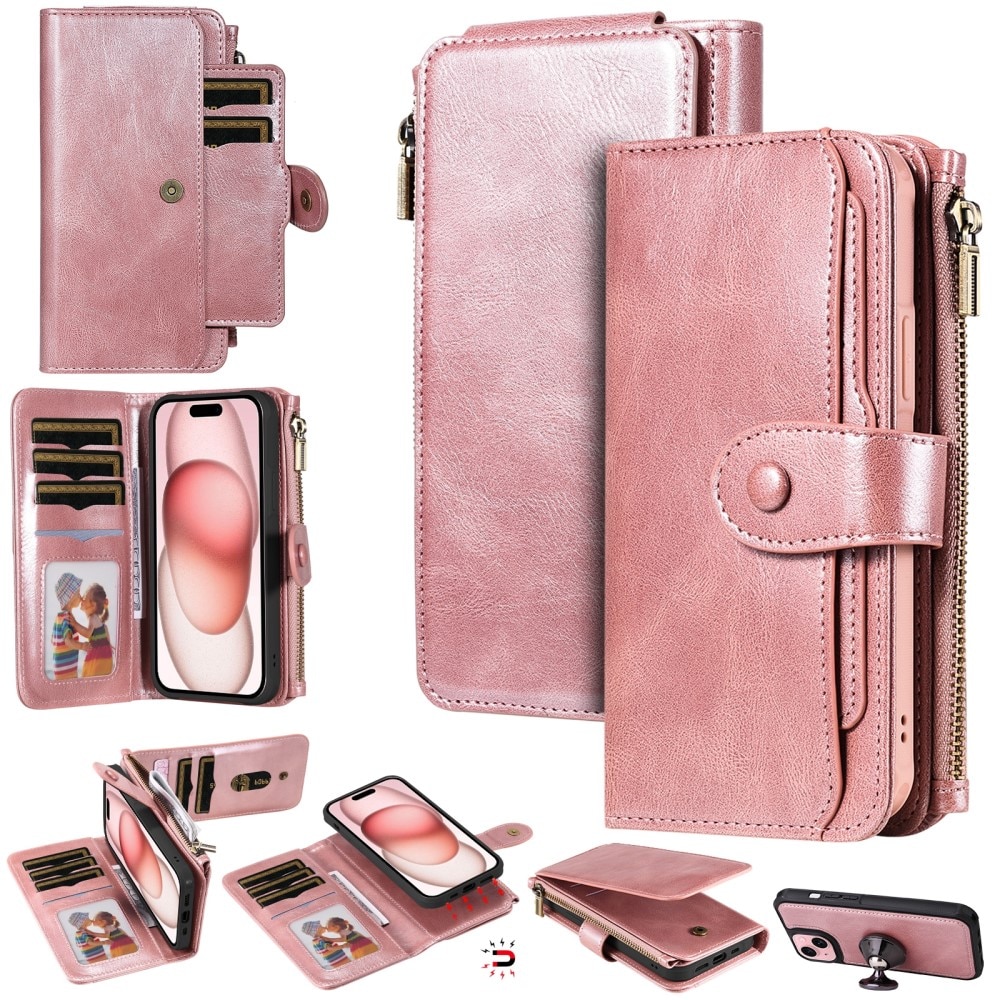 iPhone 15 Magnet Leather Multi-Wallet roze