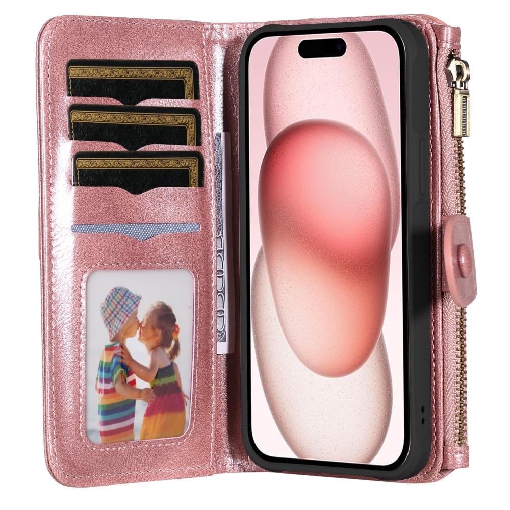 iPhone 15 Magnet Leather Multi-Wallet roze