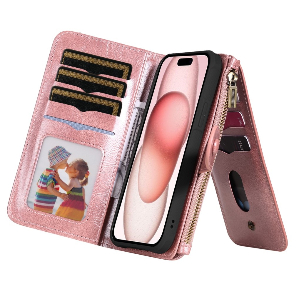 iPhone 15 Magnet Leather Multi-Wallet roze