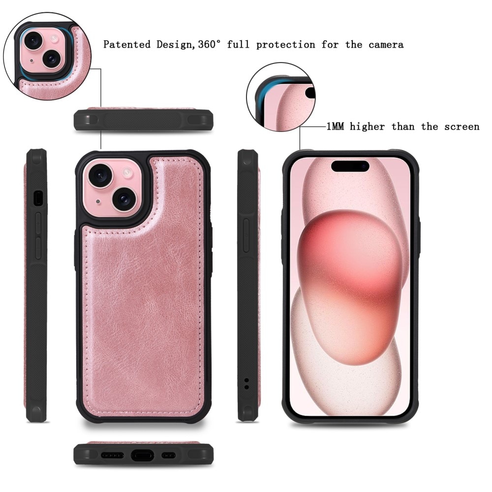 iPhone 15 Magnet Leather Multi-Wallet roze