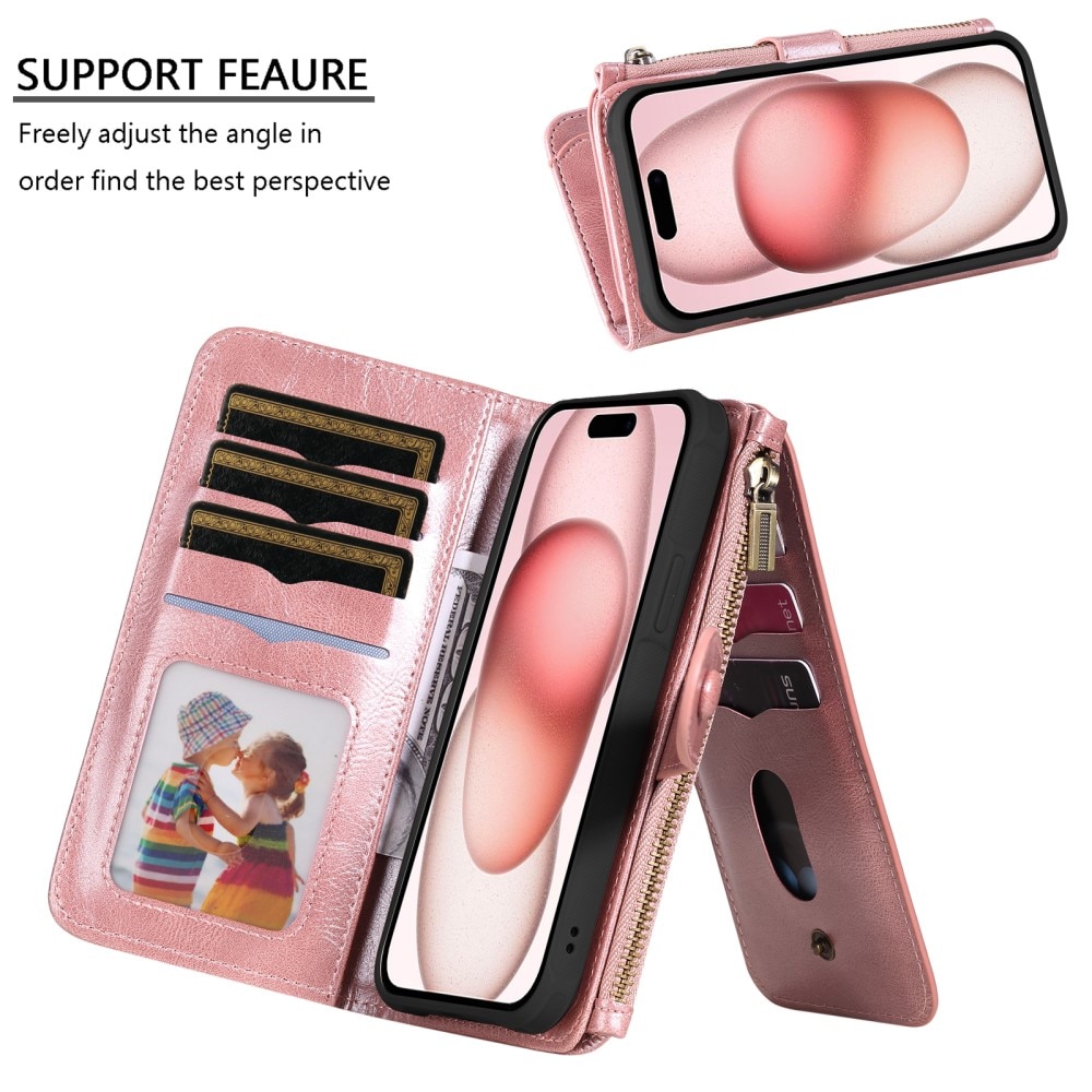 iPhone 15 Magnet Leather Multi-Wallet roze