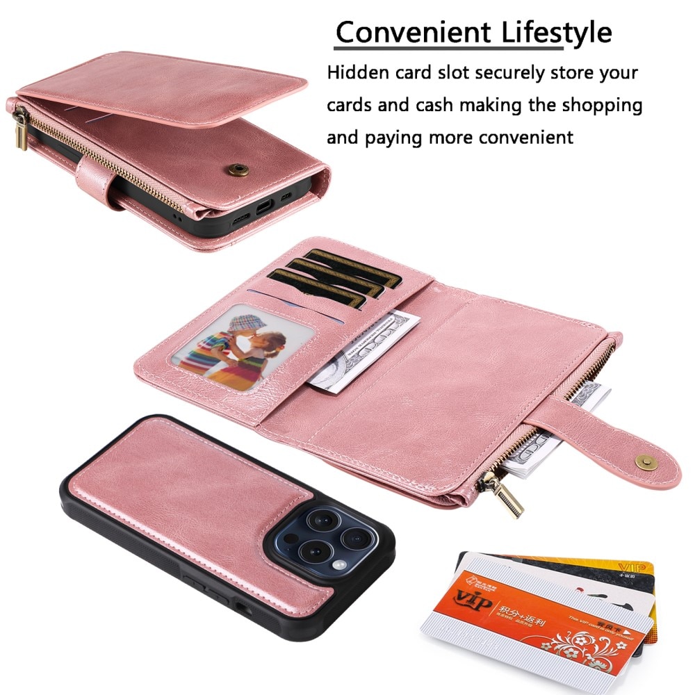 iPhone 15 Pro Magnet Leather Multi-Wallet roze