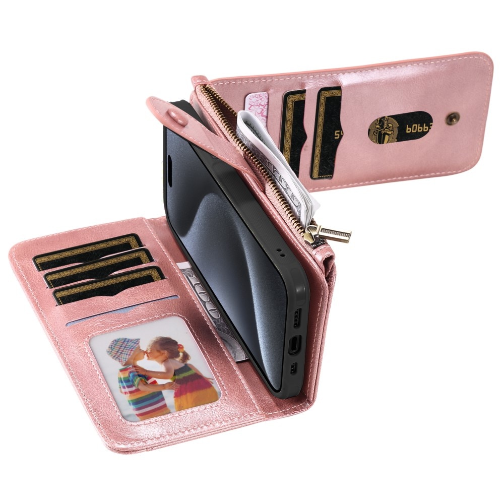 iPhone 15 Pro Magnet Leather Multi-Wallet roze