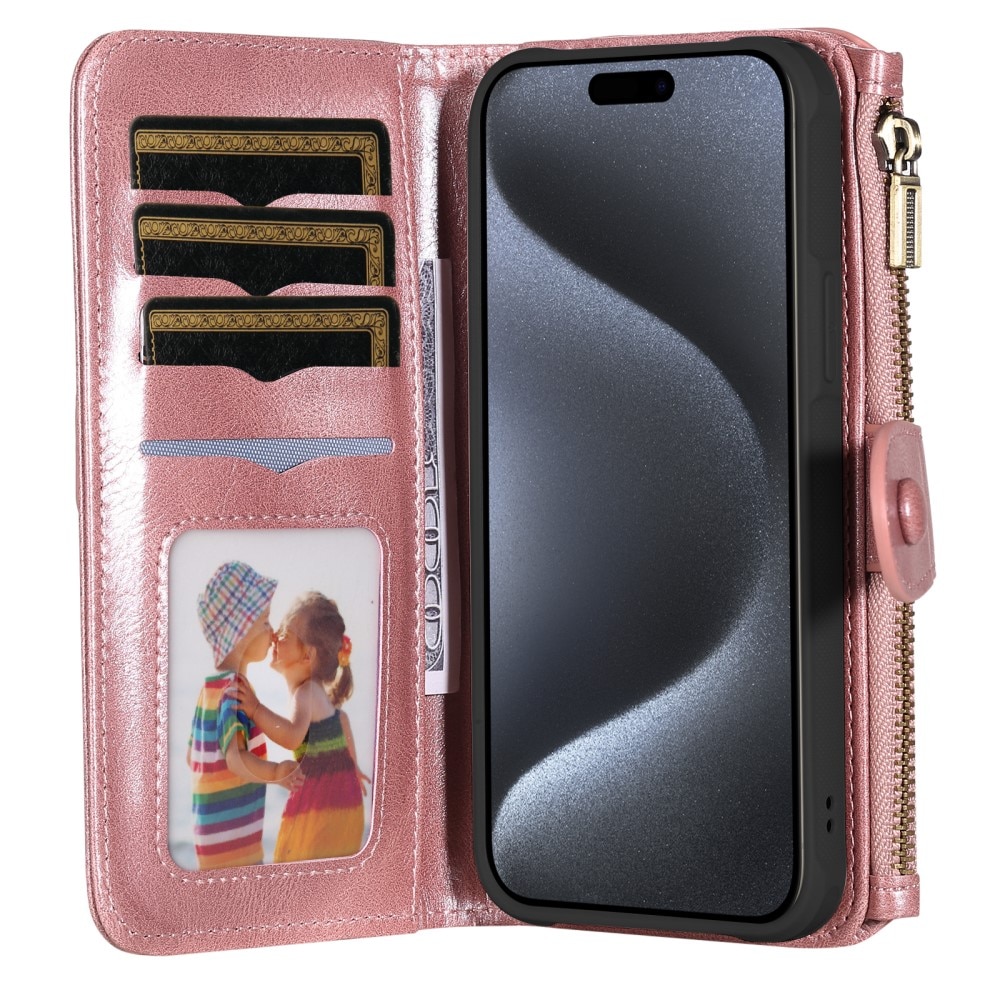 iPhone 15 Pro Magnet Leather Multi-Wallet roze