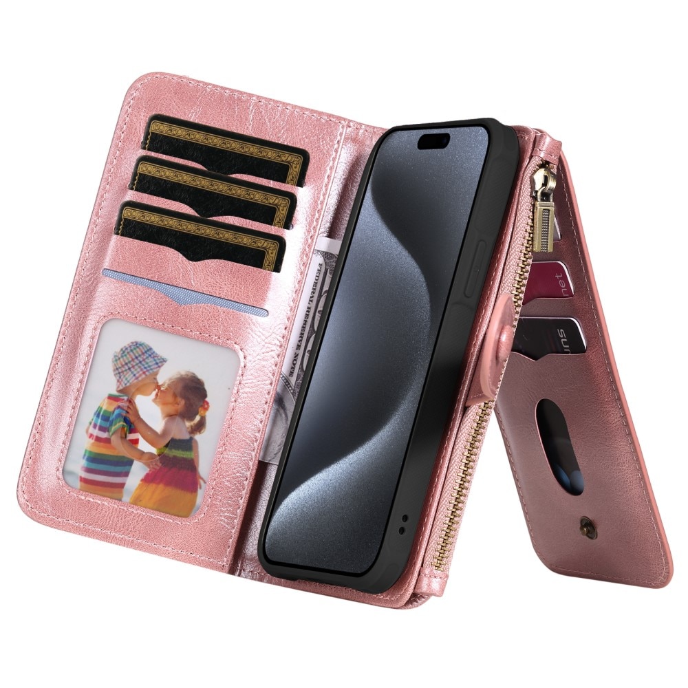 iPhone 15 Pro Magnet Leather Multi-Wallet roze