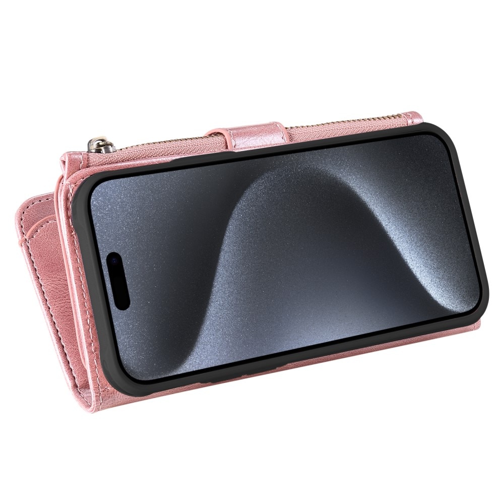 iPhone 15 Pro Magnet Leather Multi-Wallet roze