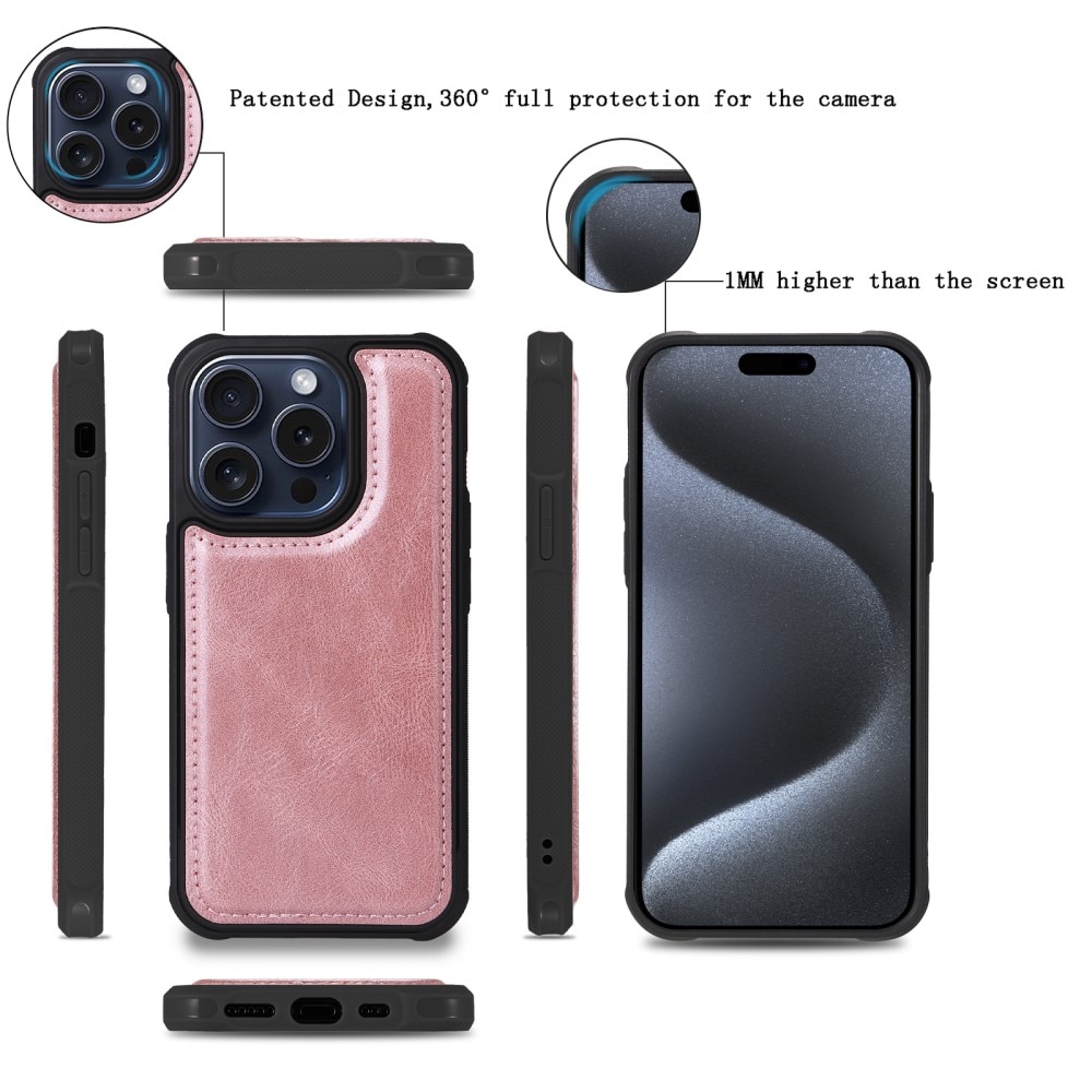 iPhone 15 Pro Magnet Leather Multi-Wallet roze