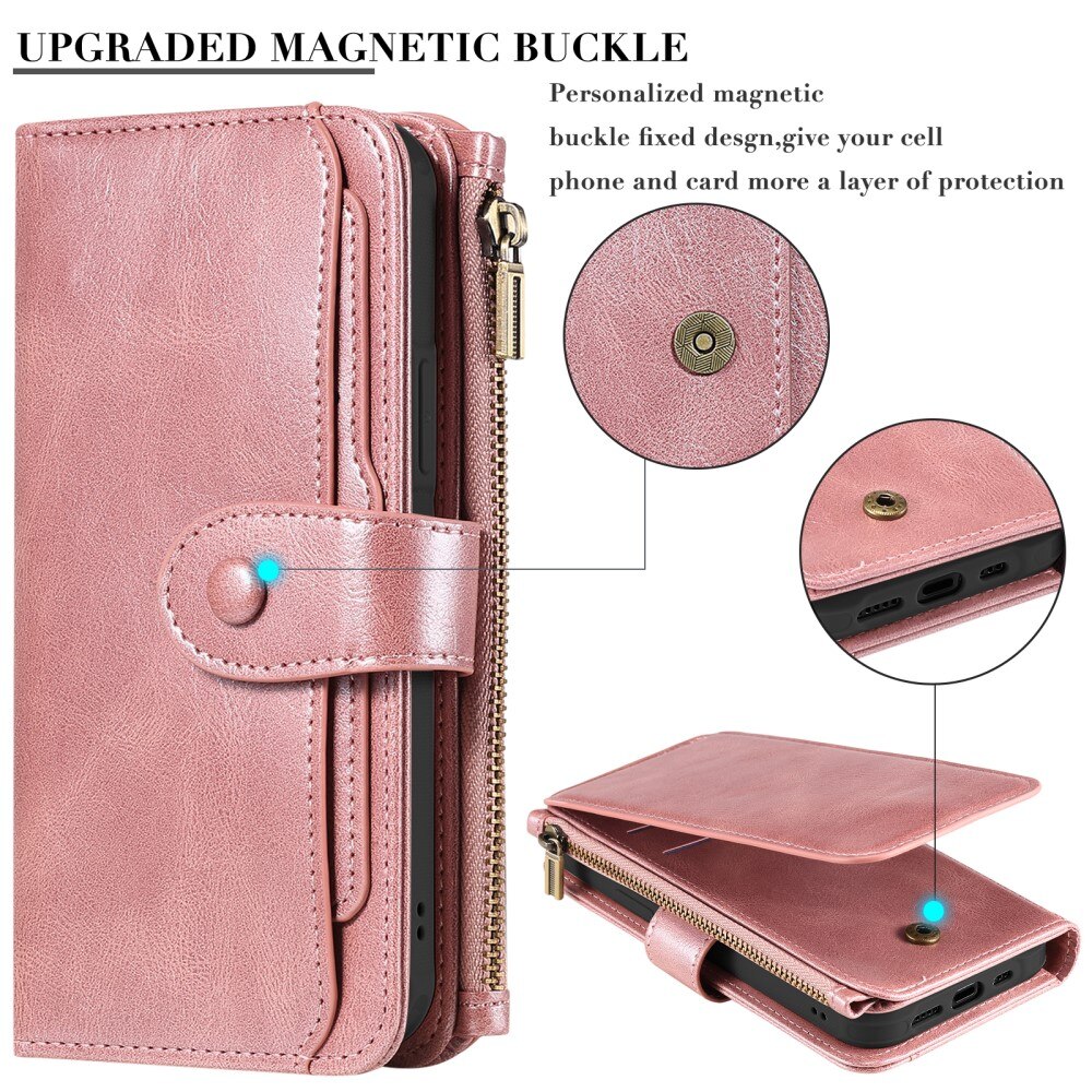 iPhone 15 Pro Magnet Leather Multi-Wallet roze