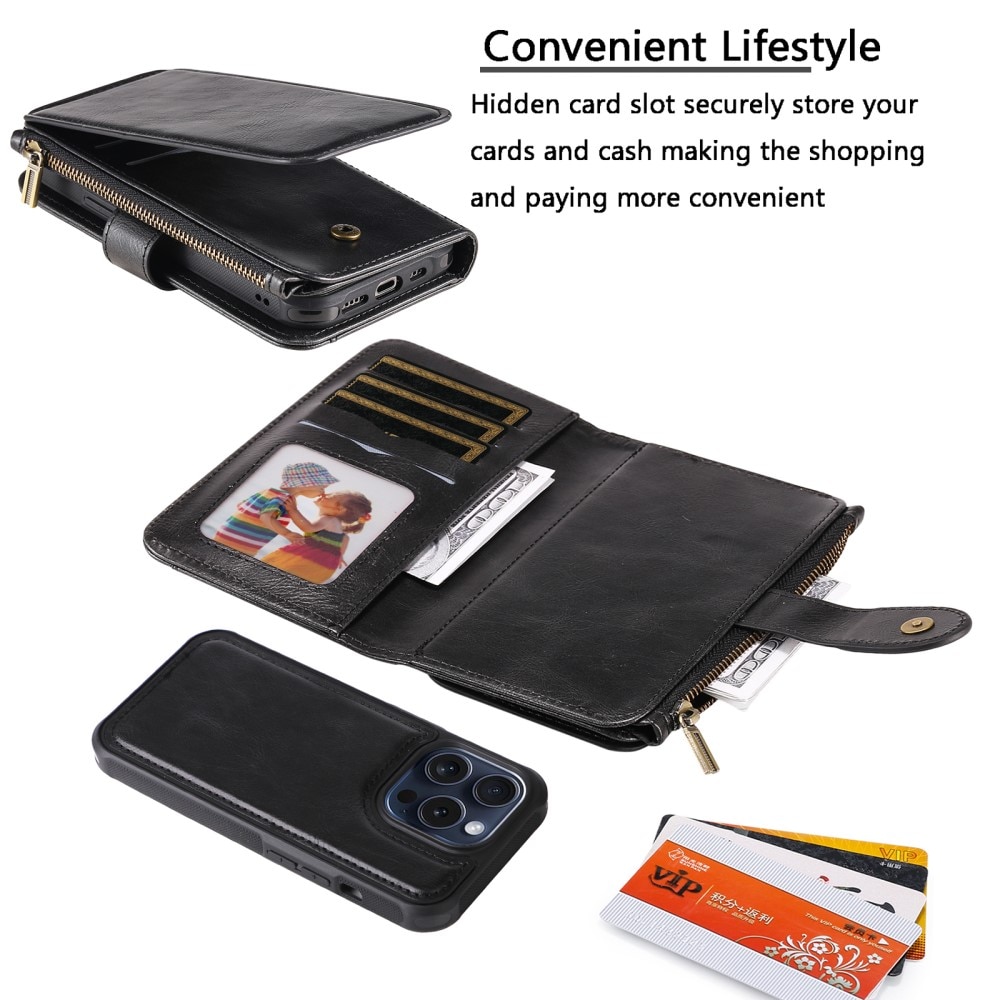 iPhone 15 Pro Magnet Leather Multi-Wallet zwart