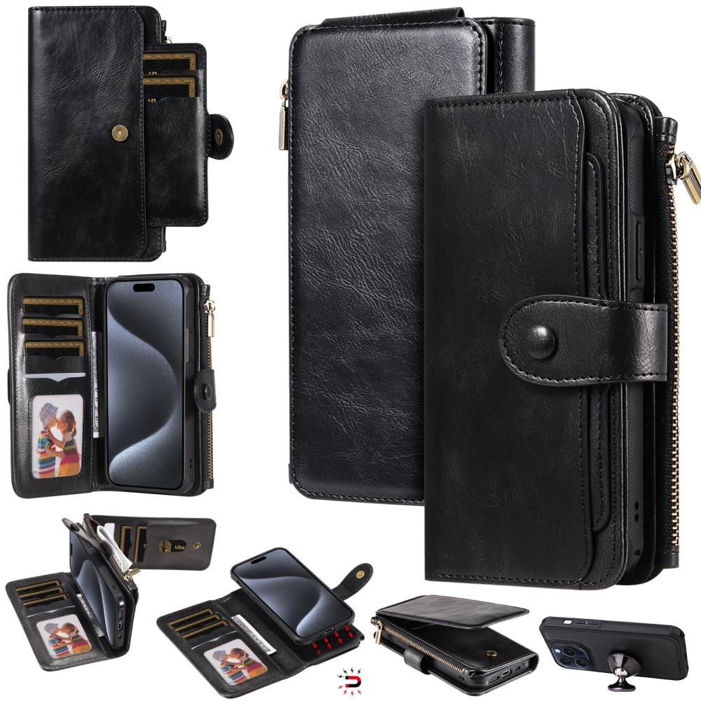 iPhone 15 Pro Magnet Leather Multi-Wallet zwart